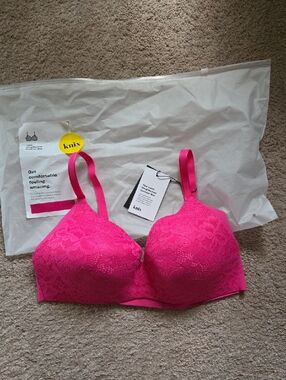 knix Hot Pink Lace Wireless Comfort Bra, Size 5
